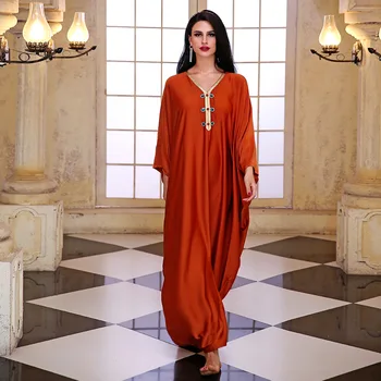 Kaftan Caftan Marokens Eid Mubarak Abaya Dubaija Turcija Bat Piedurknēm Satīna Musulmaņu Modes Maxi Kleitas Sievietēm Islāma Drēbes Femme