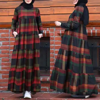 Kaftan Vestidos Ruffles Sundress ZANZEA Musulmaņu Sieviešu Vintage Iespiests Kleitas Abaya Turcija Hijab Pavasara garām Piedurknēm Kleita