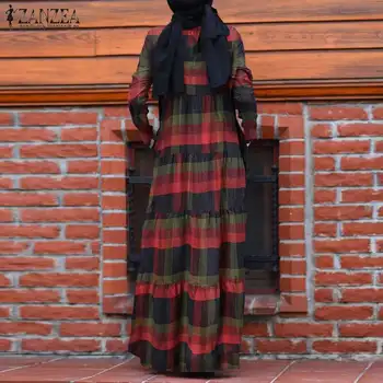Kaftan Vestidos Ruffles Sundress ZANZEA Musulmaņu Sieviešu Vintage Iespiests Kleitas Abaya Turcija Hijab Pavasara garām Piedurknēm Kleita