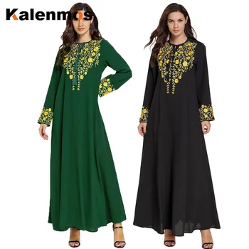 KALENMOS Musulmaņu Abaya Kleita Sievietēm ar garām Piedurknēm Maxi Ilgi Āfrikas Eid Turcija Dubaija Caftan Kimono Ramadāna Puse Darba Islāma Ropa