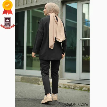 Kapuci Tracksuit Musulmaņu Uzstādīt Liela Izmēra 2021 Islāma Apģērba Arābu Dubaija Abaya Kleita, Hijab Musulmaņu Modes Kaftan Arābu Garmen