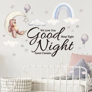 Karikatūra ar Labu nakti lācis mēness Sienas Uzlīmes, home decoration bērniem, bērnu istabas, guļamistabas dekoru fona tapetes, uzlīmes kombinācija