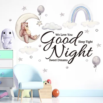 Karikatūra ar Labu nakti lācis mēness Sienas Uzlīmes, home decoration bērniem, bērnu istabas, guļamistabas dekoru fona tapetes, uzlīmes kombinācija