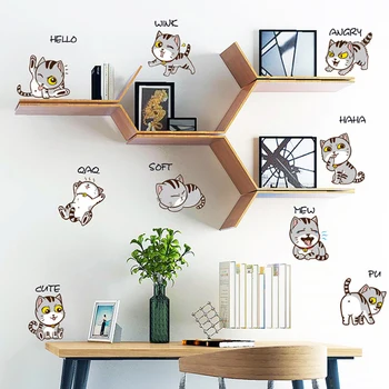 Karikatūra jauki kaķi, Sienas uzlīmes, ledusskapis dekori funny kaķu mājas dekori bērnu istabā DIY mākslas uzlīmes Muraux ūdensizturīgs