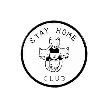 Karikatūra kaķēns sakausējuma kārtu Piespraudes T-krekls Atloks mugursoma studentiem jauki palikt mājās kluba biedrs žetons dekoratīvs Emaljas Adatas