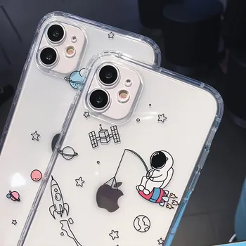 Karikatūra, Kosmosa Astronautu Skaidrs, Tālrunis Lietā Par iPhone 12 Pro 11 Pro Max 7 8 Plus X XR XSMax SE 