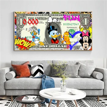 Karikatūra Minnie Mickey Mākslas Audekla Plakāta un Izdrukas Radošo Naudu 10000 Dolāru Attēlu Sienu Mākslas Dekoru Gleznu par Dzīvojamā Istaba