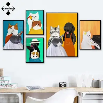 Karikatūra Smieklīgi Dzīvnieki Audekla Plakāta Mūsdienīga Sienas Māksla Gudrs Kaķis, Suns Drukāšana uz dzīvojamo Istabu Mājas Interjera Dekori Bezrāmju