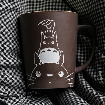 Karikatūra Totoro Piena Kafijas Krūzes Ar Vāku un Karoti Ūdens Tasi Tējas Krūzes Virtuves Dzeramā Kausa Dāvanu