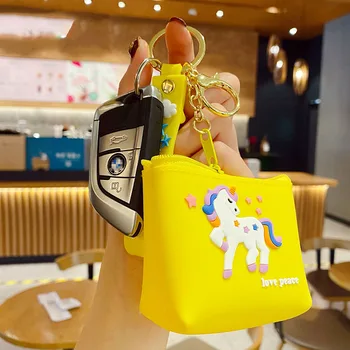 Karikatūra Unicorn Silikona Austiņas Gadījumā Keychain Cute Mini Sieviešu Atpakaļ Pack Neatkarīgu Keyring Izsmalcinātu Monēta Maku Atslēgu Piekariņi Dāvanas