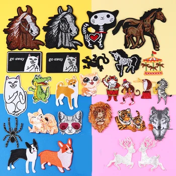 Karikatūra Zirgu Māja ķirzaka Dzīvnieku Plāksteri Dzelzs Par Izšūšanas Zilonis Kazas, Kaķi, Auduma Aplikācijas 3D Diy Apģērbu Dekorēšana
