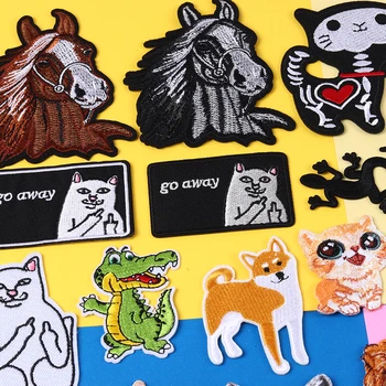 Karikatūra Zirgu Māja ķirzaka Dzīvnieku Plāksteri Dzelzs Par Izšūšanas Zilonis Kazas, Kaķi, Auduma Aplikācijas 3D Diy Apģērbu Dekorēšana