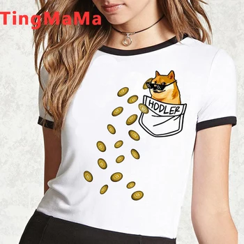 Karstā Cryptocurrency Dogecoin Uz Mēness Grafiskais T-krekls Sievietēm Smieklīgi Tshirt Wow Doge Monētas Kawaii T Krekls Grunge Lakrosa Sieviešu