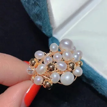 Karstā pārdod vintage niecīga dabas īstas pērles handmade zelta lielo gredzenu var pielāgot lieluma sievietēm augstas kvalitātes rotaslietas meitene dāvanu