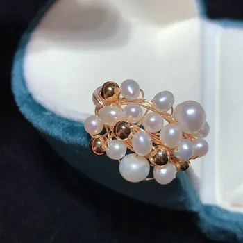 Karstā pārdod vintage niecīga dabas īstas pērles handmade zelta lielo gredzenu var pielāgot lieluma sievietēm augstas kvalitātes rotaslietas meitene dāvanu