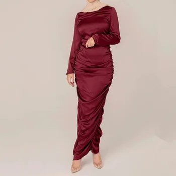 Karstā Pārdošanas Kroku Satīna Kaftan Musulmaņu Kleitu Elegants Pure Color Long Islāma Abayas Sieviešu Pieticīgs, Valkāt Apģērbu, EID Halāti WY005