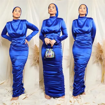 Karstā Pārdošanas Kroku Satīna Kaftan Musulmaņu Kleitu Elegants Pure Color Long Islāma Abayas Sieviešu Pieticīgs, Valkāt Apģērbu, EID Halāti WY005