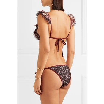 Karstā Pārdošanas Off Pleca Drukāt Mežģīņu Bikini Mujer Jaunu Seksīgi Peldkostīmi Sieviešu Peldkostīms Brazīlijas Bikini Komplekts Siksna Biquinis