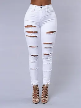 Karstā pārdošanas ripped džinsi sievietēm sexy skinny džinsa džinsi modes ielu ikdienas zīmuli bikses sieviešu pavasara un vasaras apģērbu