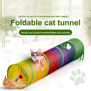 KARSTĀS 2 Caurumi Kaķis Tuneļa Varavīksnes Puzzle Rotaļlieta Funny Pet, Spēlēt Caurules Bumbas Saliekams Sprogot Kaķēns Rotaļlietas Kucēns, mājas Seskiem, Trušiem, Caurules
