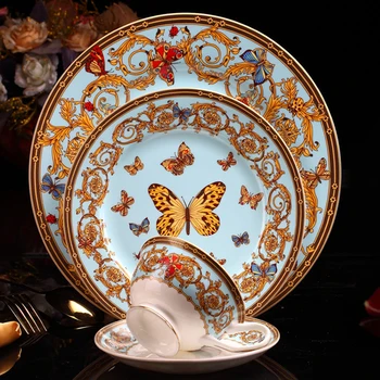 Kaulu porcelāna Plāksni Galda piederumi Keramikas plāksnes Vakariņas Set Porcelāna Deserta Šķīvja Steika Salāti, Uzkodas Kūka Plāksnes tauriņš modelis