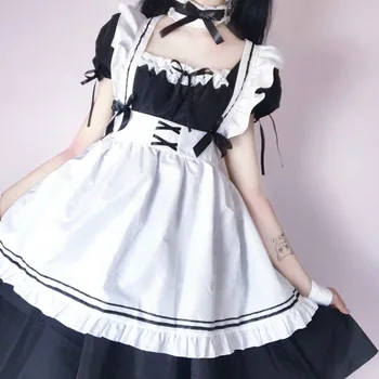 Kawaii Meitene Kleitu Lolita Meitene Cute Apģērbs Franču Maid Cosplay Kostīmi Vienotu Japāņu Puff Piedurknēm Pārsējs Kleita Viesmīle