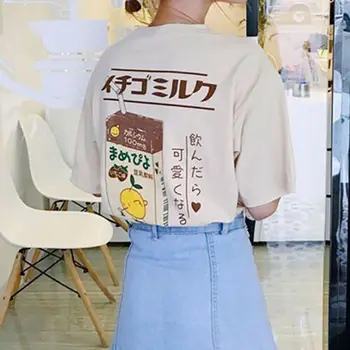 Kawaii Sieviešu T-krekls Harajuku Zemeņu Piena Lodziņā Pasaku Kei Krekli ar Īsām Piedurknēm O-veida Kakla Gadījuma Zaudēt Tees Elpojošs Modes Topi