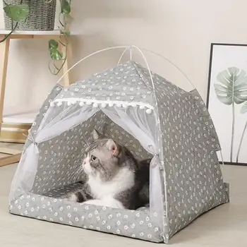Kaķis Guļ Ligzdu Daļēji Slēgtā Kaķu Telti Māja 