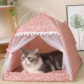 Kaķis Guļ Ligzdu Daļēji Slēgtā Kaķu Telti Māja 