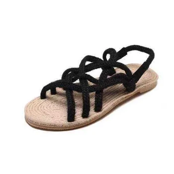 Kaņepāju virvi sandales sieviešu studentiem ir 2021. jaunu salmu kokvilnas vasaras krusta siksnas beach gadījuma dāmas un čības sieviešu kurpes