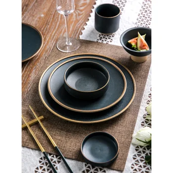 Keramikas vakariņas plāksnes zelta slāni, kas ēdienus un plāksnes komplekti, matēts dinnerware uzstādīt radošo galda piederumu komplekts galda pigmentēta ēdiens