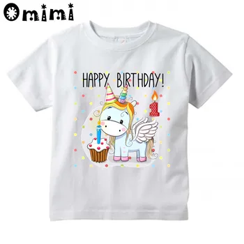 Kids Happy Birthday Unicorn Design T Krekls Zēniem/Meitenēm Liels Kawaii Īsām Piedurknēm Topi Bērnu Smieklīgi Numurus, T-Krekls,ooo3048