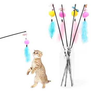 Kitija Teaser Scratcher Spalvu Zizli Kaķis Interaktīvās Stick Rotaļlietas Bell Spalvu Stienis