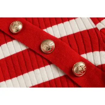 Klacwaya sieviešu pogu, svītrains džemperis 2020. gada vasaras modes dāmas pusi puff piedurknēm O-veida kakla džemperi elegants sieviešu anglijas stils