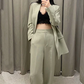 Klacwaya Taisni Kāju Uzvalku Bikses Ar Augstu Vidukli, Plaša Kāju Bikses Sievietēm Ir 2021. Jaunu Streetwear Uzvalku Bikses Vaļīgas Pilna Garuma Bikšu