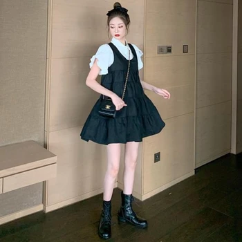 Kleita Komplekti Sievietēm Cietā Koledžas Salds Streetwear Vintage Mini Savukārt Apkakle Retro Krokas Sieviešu Harajuku Vienkāršs, Elegants, Klasisks