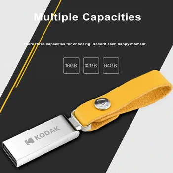 KODAK USB2.0 USB Flash Disks Metāla pen drive USB3.0 16GB 32GB 64GB, 128GB Mini memoria usb ādas landyard par taustiņi Usb-Stick
