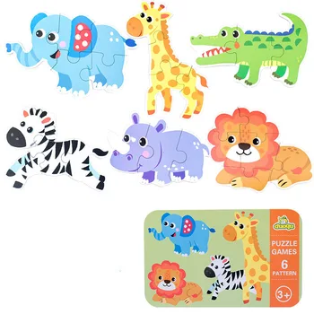 Koka Baby Puzzle Bērniem, Radošo Izziņas Lodziņā Sākumā Izglītības Multiplikācijas Dzīvnieku Dinozauru Kartes Puzzle Montessori Rotaļlietas Matching