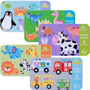 Koka Baby Puzzle Bērniem, Radošo Izziņas Lodziņā Sākumā Izglītības Multiplikācijas Dzīvnieku Dinozauru Kartes Puzzle Montessori Rotaļlietas Matching