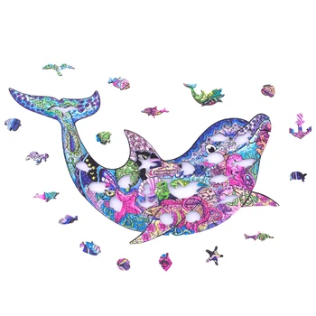 Koka Delfīnu Jigsaw Puzzle Pieaugušo Interesanti DIY Dzīvnieku Koka Puzzle Radošās Amatniecības Materiālu, Bērnu Svētku Rotaļlietas, Dāvanu