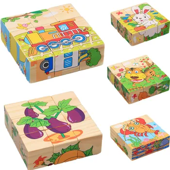 Koka Dzīvnieku Puzzle Bērnu Rotaļlietu 6 Pusēs Gudrības, Atjautības Agrīnās Izglītības Mācību Rotaļlietas Tangram Bērnu Spēle 9pcs Vienu 3D Puzzle