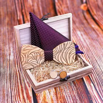 Koka kāzas tauriņu komplekts Lakatiņu aproču pogas koka corbata Koka Saites Gravata uzstādīt chemise femme noeud papillon