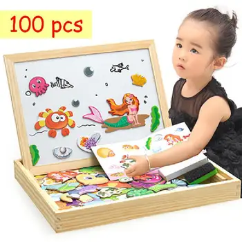 Koka Montessori Izglītības Magnētisko Atjautības Spēles Rotaļlietas Dāvanu 100gab Bērnu Magnētisko Dzīvnieku Mīklas Cirka Zīmēšanas Aizņemts Valde