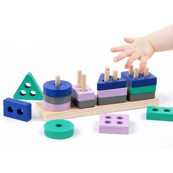 Koka Ģeometriskas Formas Kraušanas Formas Kārtotāja Šķirošanas Rotaļlietas Kraušanas Spēle – Montessori Materiālus Izglītības Mācību Rotaļlietas