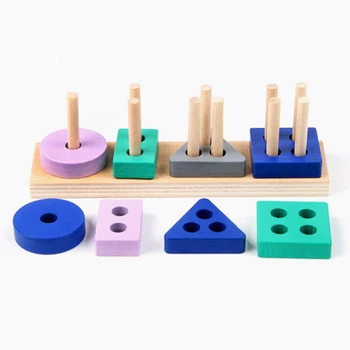 Koka Ģeometriskas Formas Kraušanas Formas Kārtotāja Šķirošanas Rotaļlietas Kraušanas Spēle – Montessori Materiālus Izglītības Mācību Rotaļlietas