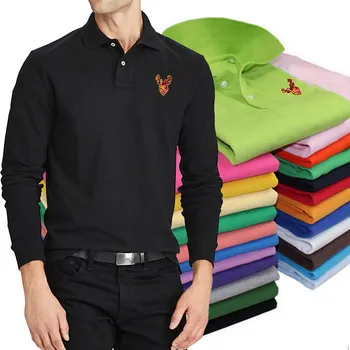 Kokvilnas Pavasara Rudens Polos Krekls Augstas Klases Jaunā Modes Zīmola Dizainere Polo Krekls Vīriešiem Tīrtoņa Krāsu Gadījuma Garām Piedurknēm Topi Vīriešiem