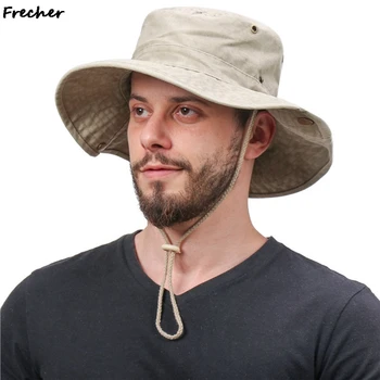 Kokvilnas Vīriešu Spaini Cepures Vasaras Āra Bob Panama Safari Hat Mazgā Saules Cepure UV Aizsardzību, Zvejas Boonie Cepuri Vīrieši Sievietes