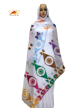 Kokvilnas Šalle Āfrikas Sievietēm, Dubaija Modes Musulmaņu Sieviešu Izšuvumi Hijab Šalle Lakatu HB091