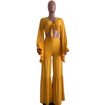 Komplekti, Sieviešu Apģērbs 2021. Gada Vasaras Crop Topi Un Nieru Dzeltenas Bikses Ar Augstu Vidukli, Grīdas Garums Modes Sexy Vakarā Nakts Klubs Valkāt Komplekti