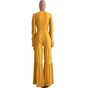Komplekti, Sieviešu Apģērbs 2021. Gada Vasaras Crop Topi Un Nieru Dzeltenas Bikses Ar Augstu Vidukli, Grīdas Garums Modes Sexy Vakarā Nakts Klubs Valkāt Komplekti